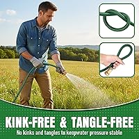 Vista 4 de Garden Hose 75 ft NON-EXPANDABLE Water Hose, Flexible & Lightweight Kink Resistant Hybrid Hose, Leak-Proof Heavy Duty, Super Durable Fabric with