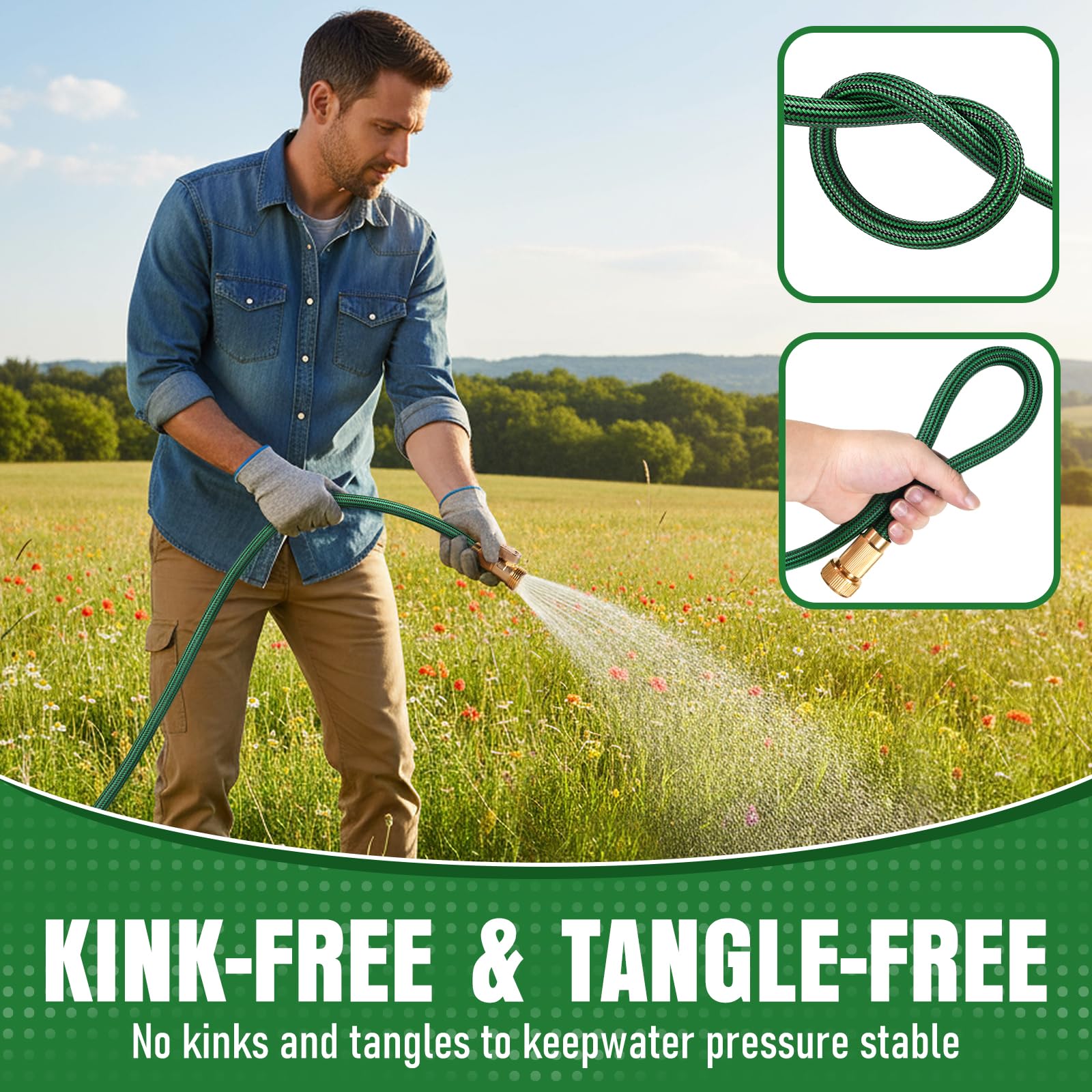 EOOIO 6,7 m langer, robuster, flexibler Gartenschlauch, nicht erweiterbar, knickfest, Hybridmaterial, 500 psi Arbeitsdruck, 800 psi Berstdruck, Grün, 1 Packung