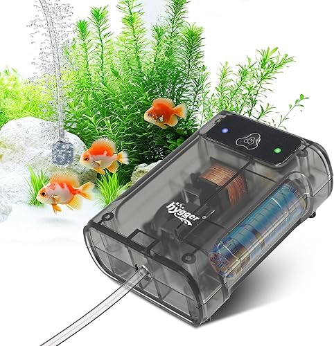 hygger Battery Powered Aquarium Air Pump, Quiet Black Translucent Thick Shell Portable Fish Tank Bubbler Aerator for Outdoor Fishing, Power Outage,