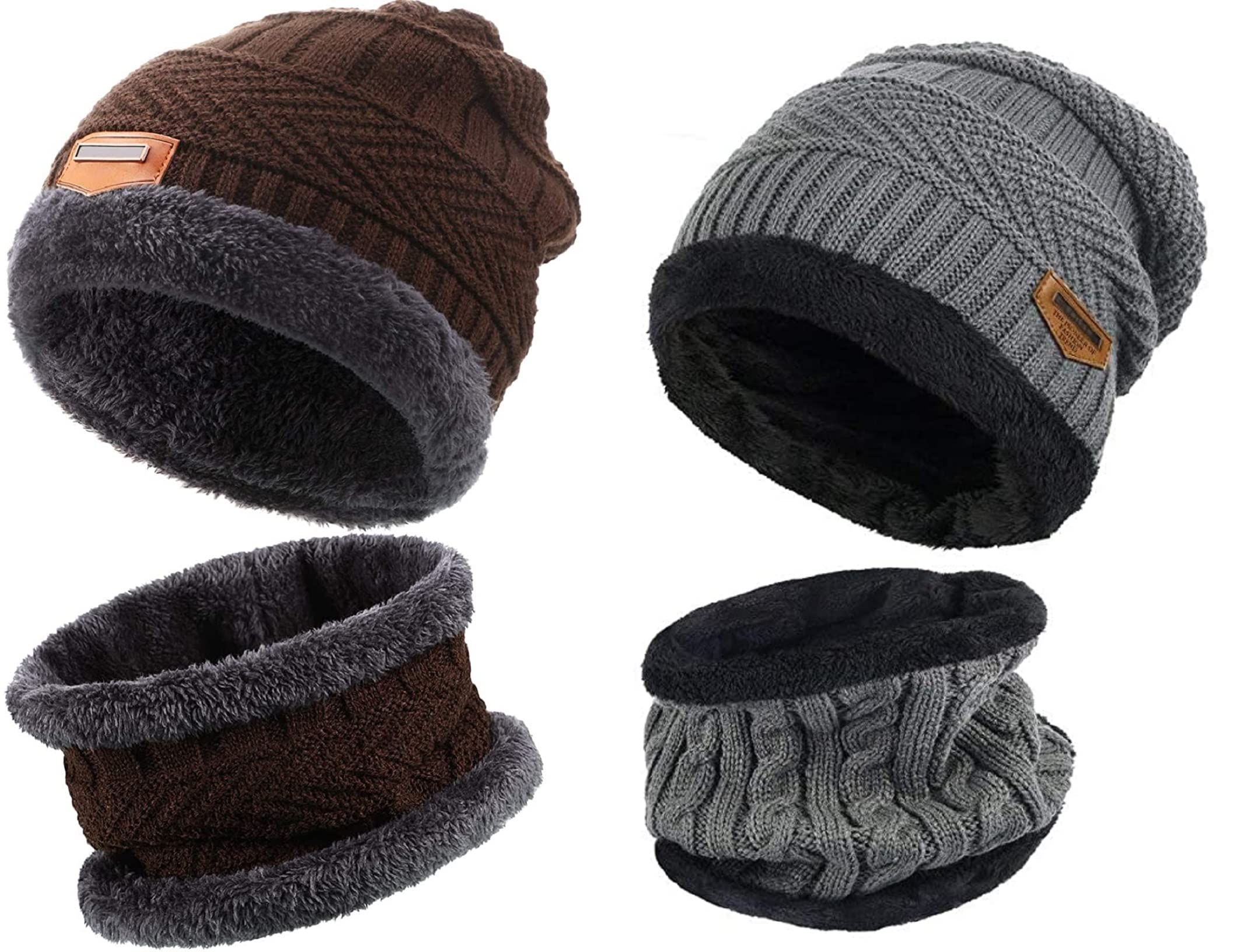 empoison Woolen Beanie/Skull Cap & Neck Warmer (Muffler) Combo For Winters With Faux Fur Inner Side | Warm Hat | Hedging Hat Scarf Set |Air Proof Cap | Woolen Cap | Ear Warmer Cap Pack Of 2 Set-picture-53