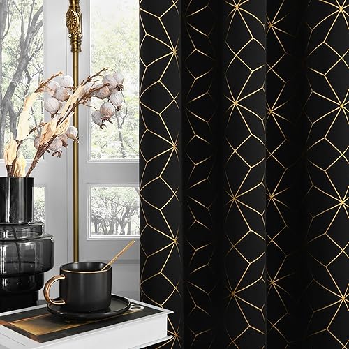 Miniatura 10 de Beauoop - Cortinas opacas 100% para habitación y sala de estar, con patrón dorado marroquí, con aislamiento térmico, ojales en la parte superior,