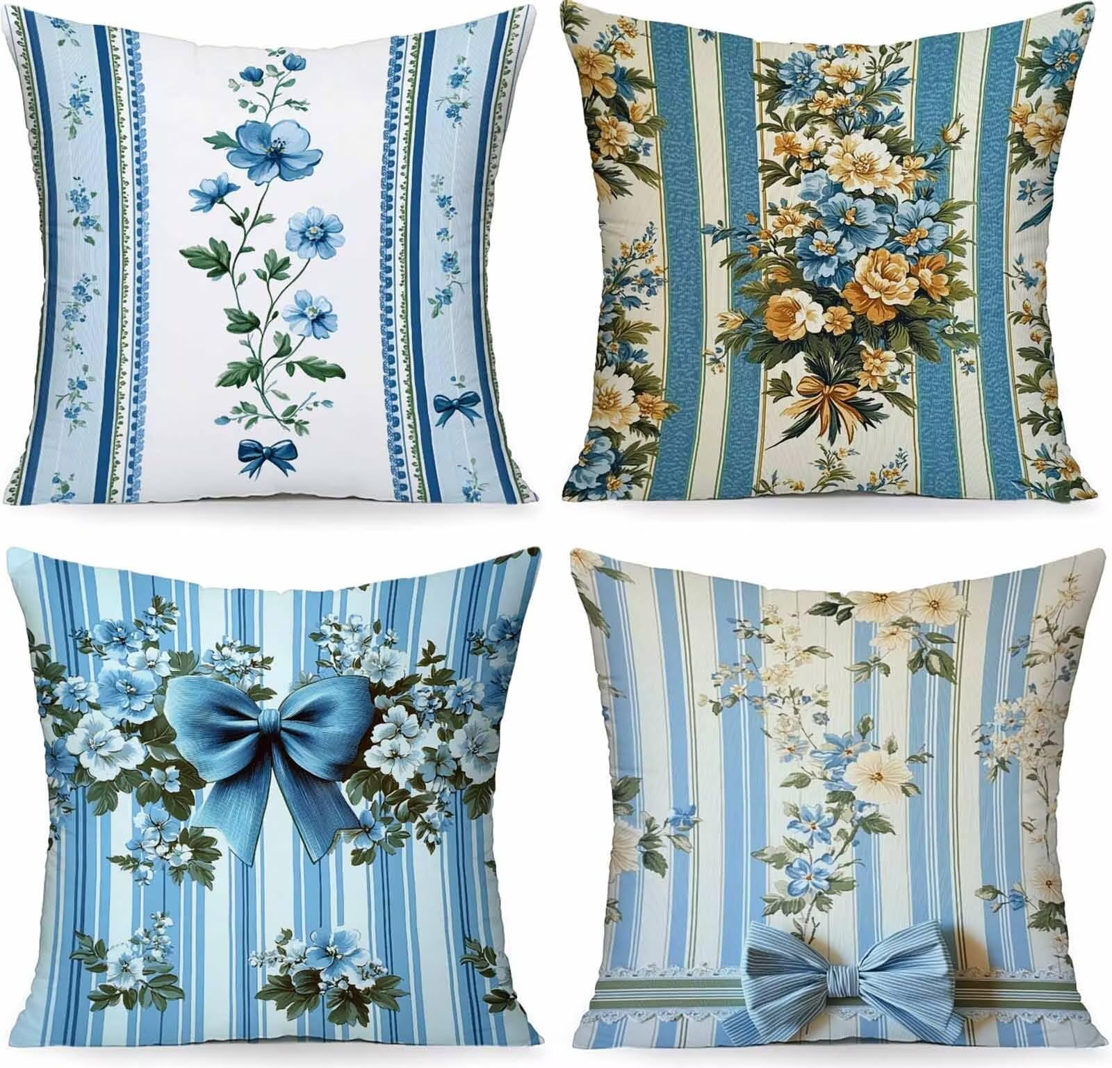 Vert Housse Coussin 65X65cm Fleur Conception de Motifs Lin Matériel Coussin Canape Lot de 4, avec Fermeture Eclair Caché Exterieur Impermeable pour Lit Chambre Canapé Decoration Maison PjY9086 K-E