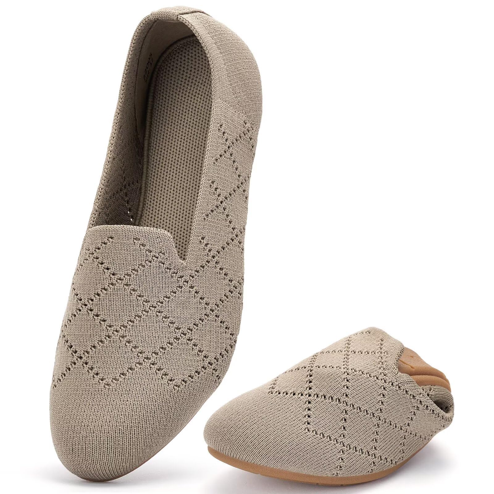 poemlady Women’s Ballet Flat Shoes Dress Shoes Knit Round Toe Slip On Ballerina Walking Flats Shoes for Woman Low Wedge Casual