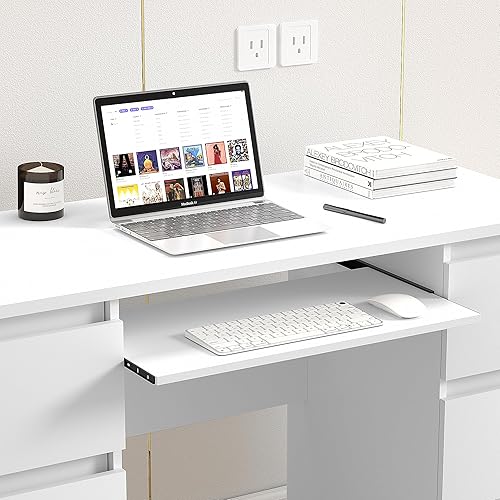 Miniatura 4 de Escritorio blanco con cajones, escritorio de computadora para dormitorio, mesa de oficina en casa con almacenamiento, escritorios de madera de 47