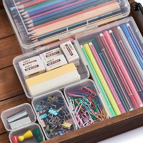 Miniatura 4 de Paquete de 42 recipientes rectangulares de plástico transparente con tapa con bisagras y etiquetas para cuentas y otros artículos pequeños de