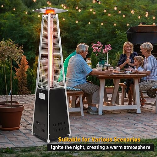 Miniatura 7 de Calentador de patio al aire libre, calentador de propano LP de gas pirámide con ruedas de 87 pulgadas de alto 42000 BTU para patio comercial y