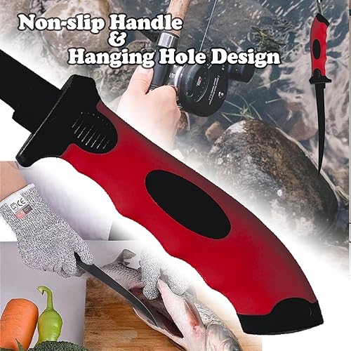 Miniatura 6 de Cuchillo de filete de pescado, juego de cuchillos profesionales de filete de pesca de 7 pulgadas, hoja de acero inoxidable con revestimiento