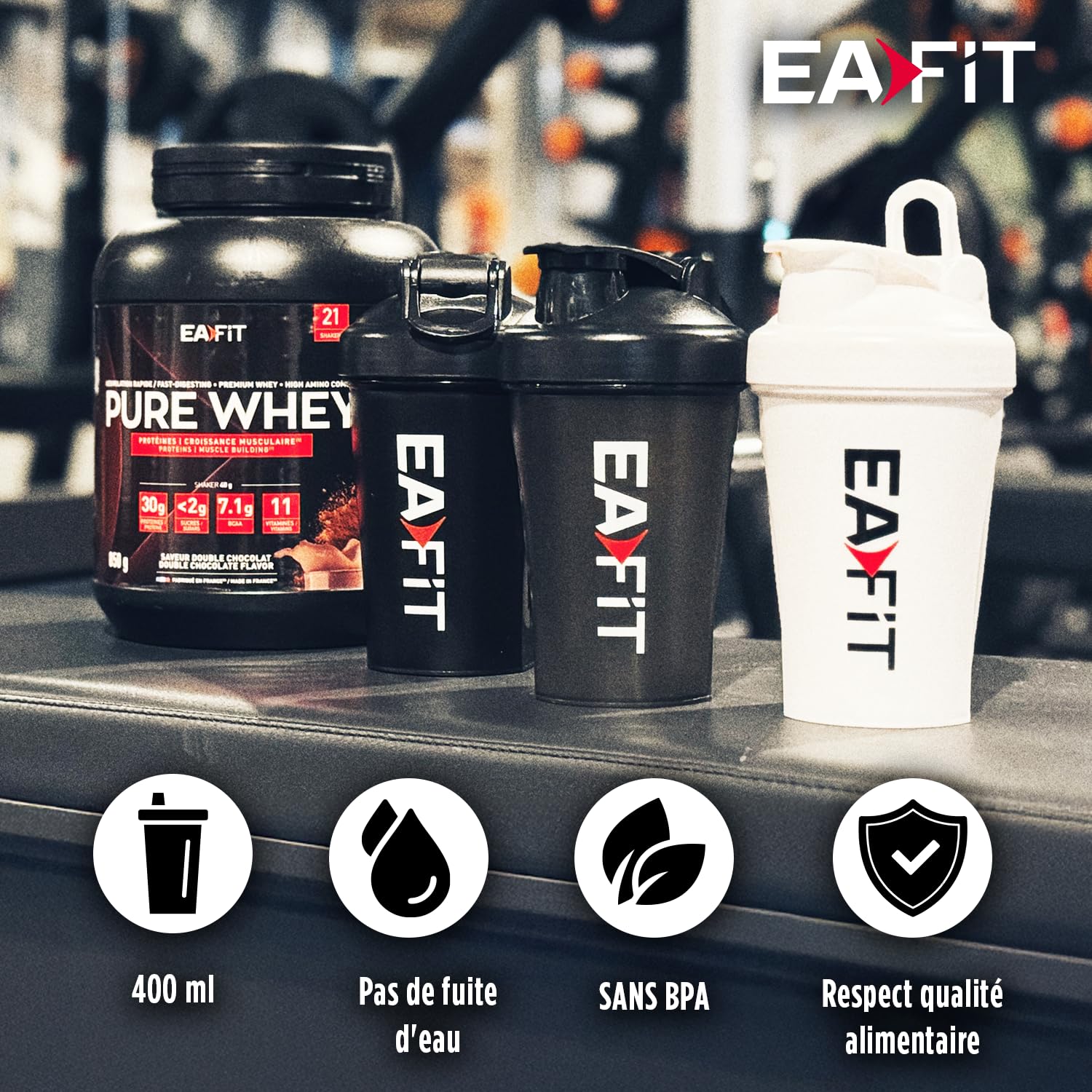 Proteine In Polvere + Shaker Proteine Blanco - Pure Whey Cioccolato alla Nocciola 850 g - shaker bianco con miscelatore in acciaio - EAFIT