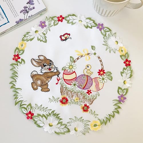 Miniatura 3 de BrekSdat Juego de 6 manteles individuales bordados 100% poliéster, juego de 6 manteles individuales para mesa de comedor, huevos de conejo,