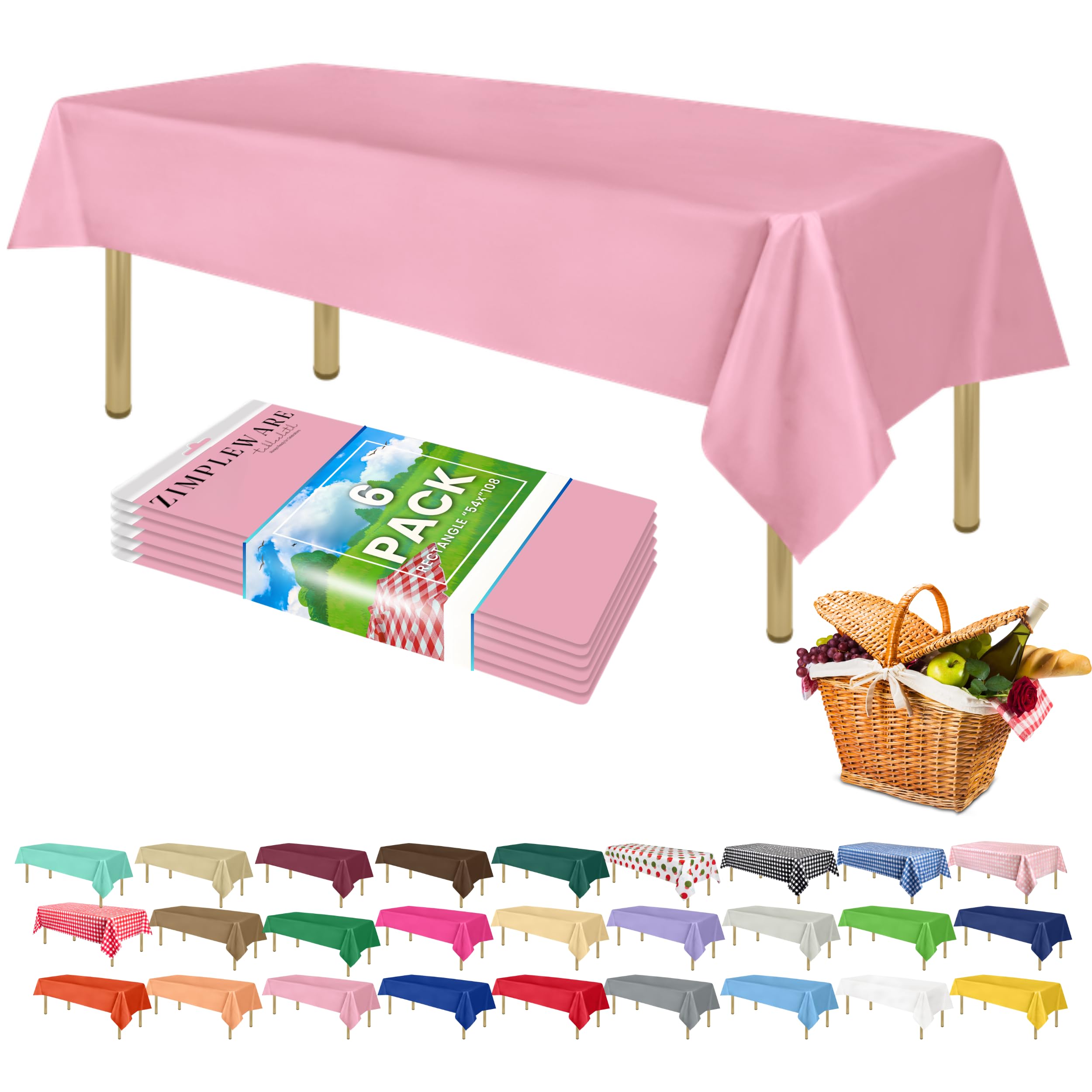 Nappe jetable rose de 137x274cm pour anniversaire et buffet en extérieur lot de 6