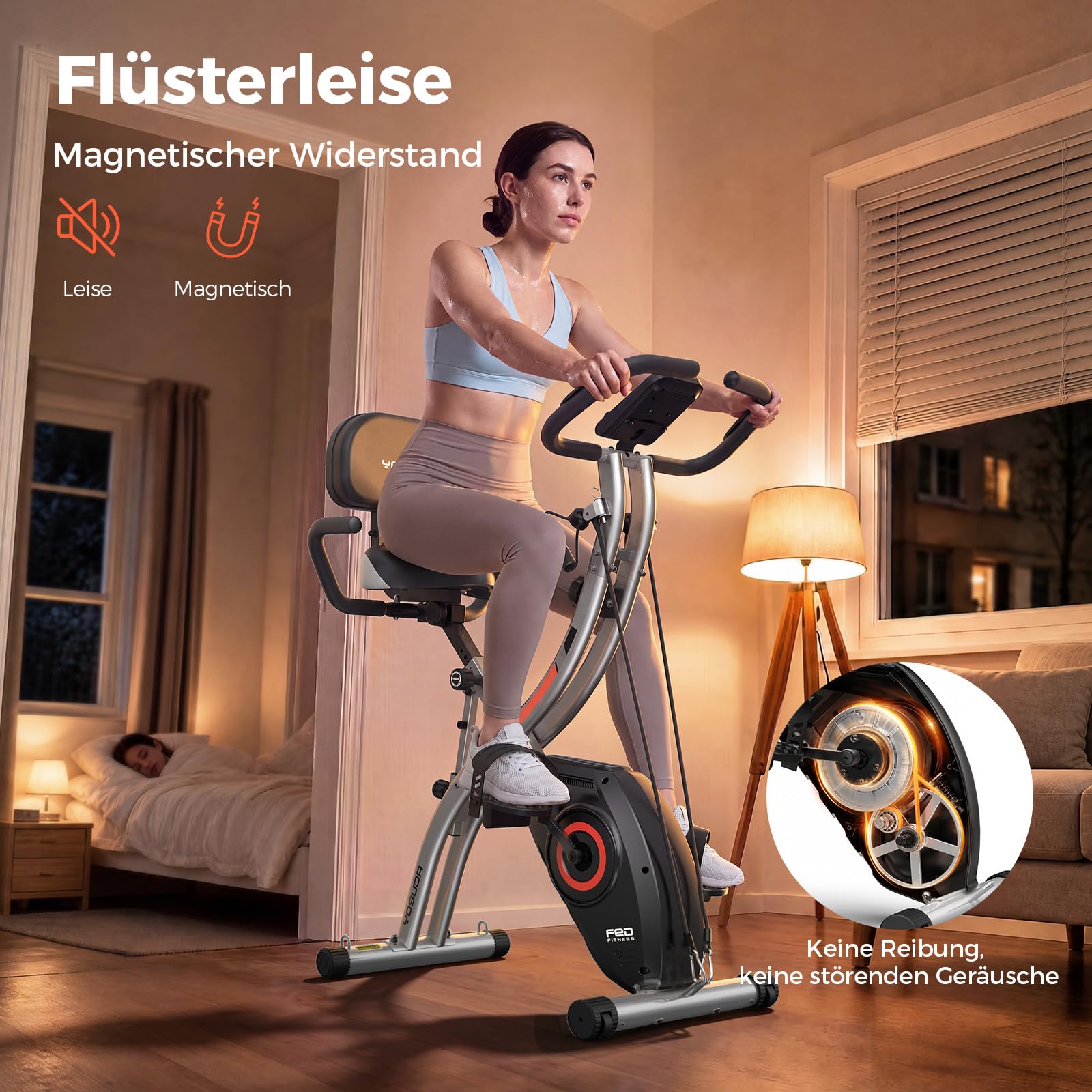 YOSUDA Neu 5-IN-1 Heimtrainer Fahrrad Klappbar, Hometrainer Fahrrad mit APP, Widerstandsbändern, Ergometer Heimtrainer Senioren mit Ergonomischem Sitz, 8/16 Leise Magnetwiderstand, Bis 150 KG