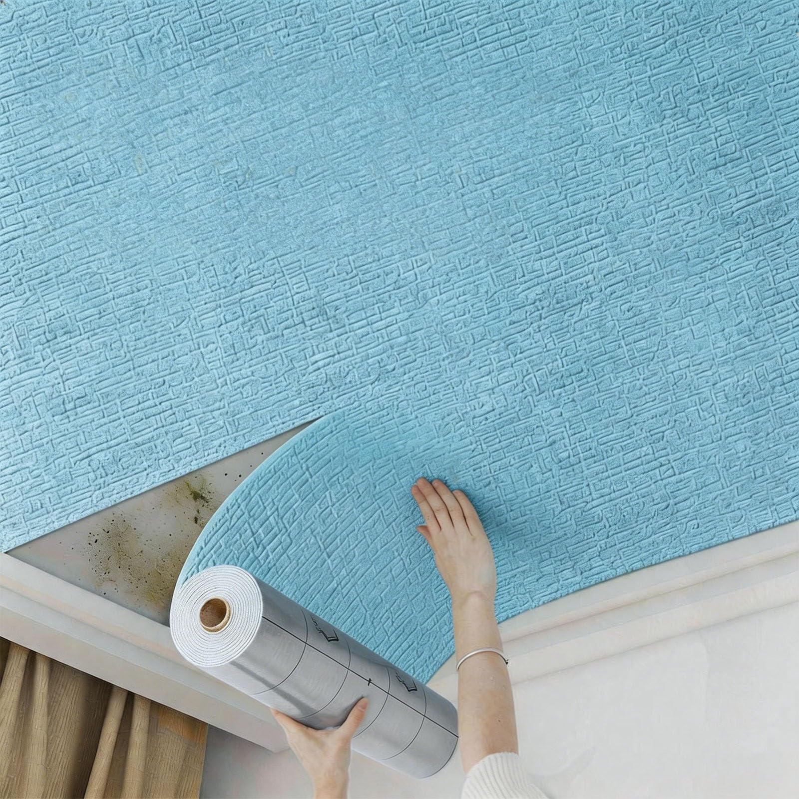 Bvcl Blue 5Mm Thick Thermal Insulation Wallpaper Roll - Peel And Stick Adhesive Textured Wall Covering For Cold Walls, Insulated Lining Paper For Bedroom(,50Cmx80m)