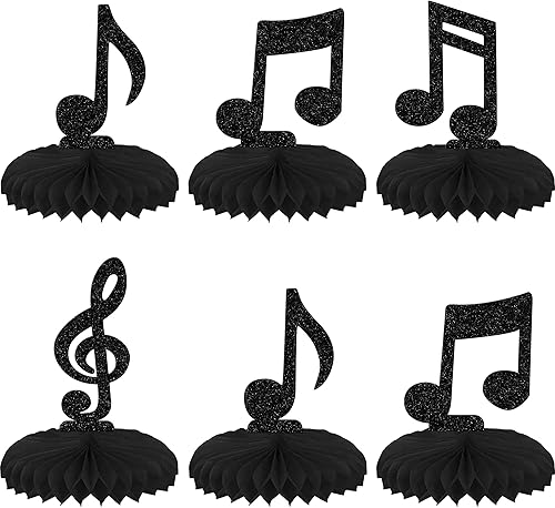 8 piezas de notas musicales de nido de abeja, centro de mesa negro con purpurina musical para fiestas, centros de mesa de nido de abeja para