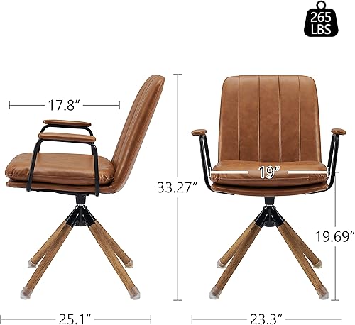 Miniatura 20 de Art Leon Silla moderna de mediados de siglo, silla giratoria con patas de roble sin ruedas, sillón de piel sintética para espacios pequeños, hogar,
