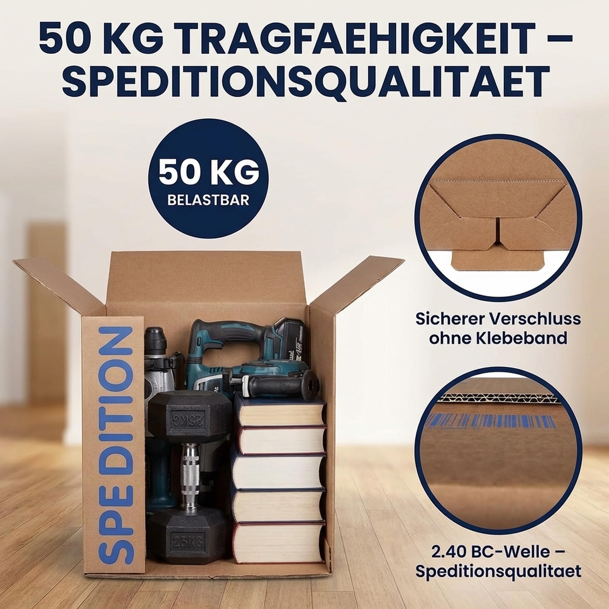 KK Verpackungen® Umzugskartons mit 50KG Tragkraft | 10 Stück, 2-wellige Mehrweg-Umzugskisten in extrastabiler Speditionsqualität