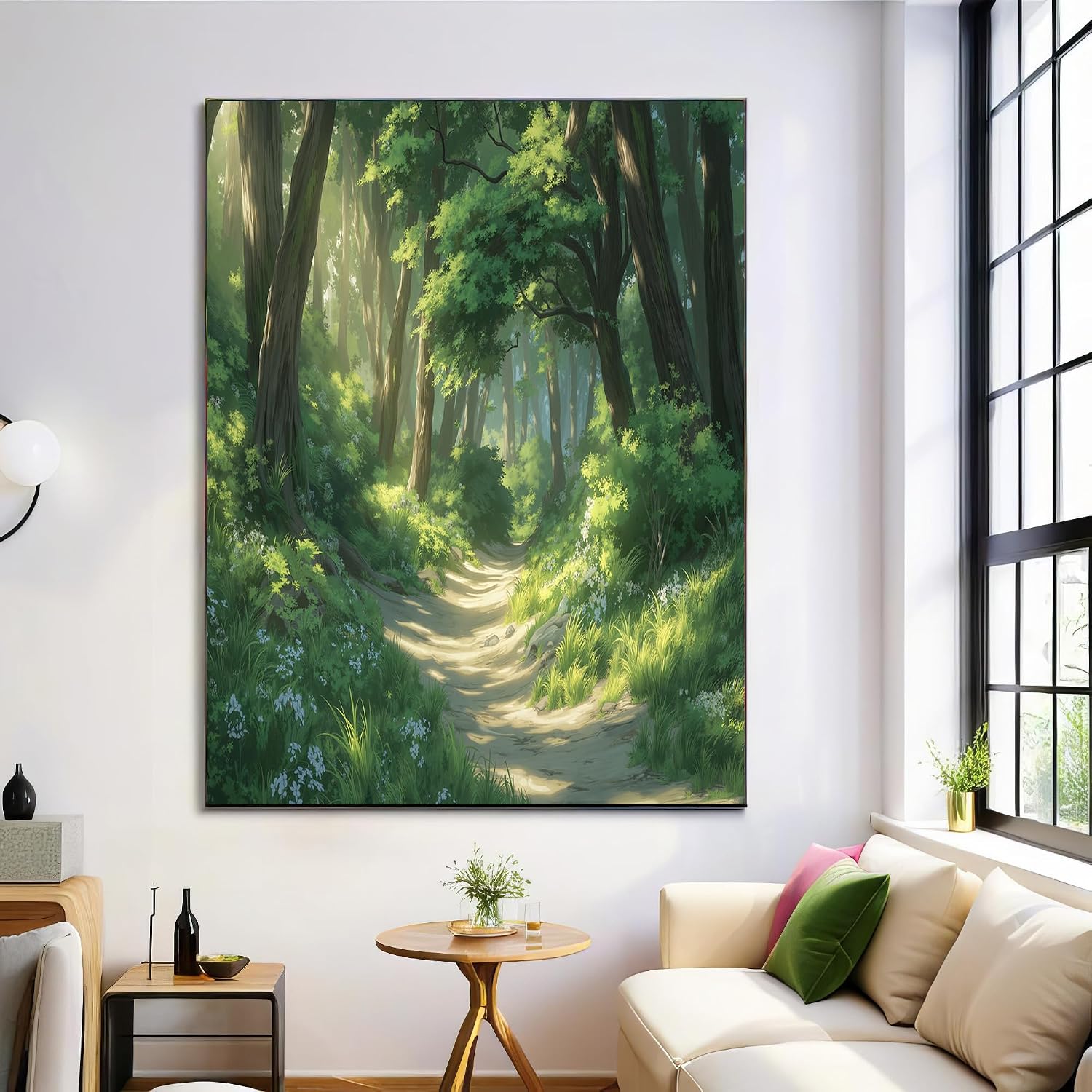 GDJSMIN Forest Tree Scene Wall Art Decor,Sunlight Filtering Through Leaves Canvas Painting, 28 X 39 Inch Poster Artwork For Wall Home Bathroom Bedroom Living Room, Unframed,Sage Green