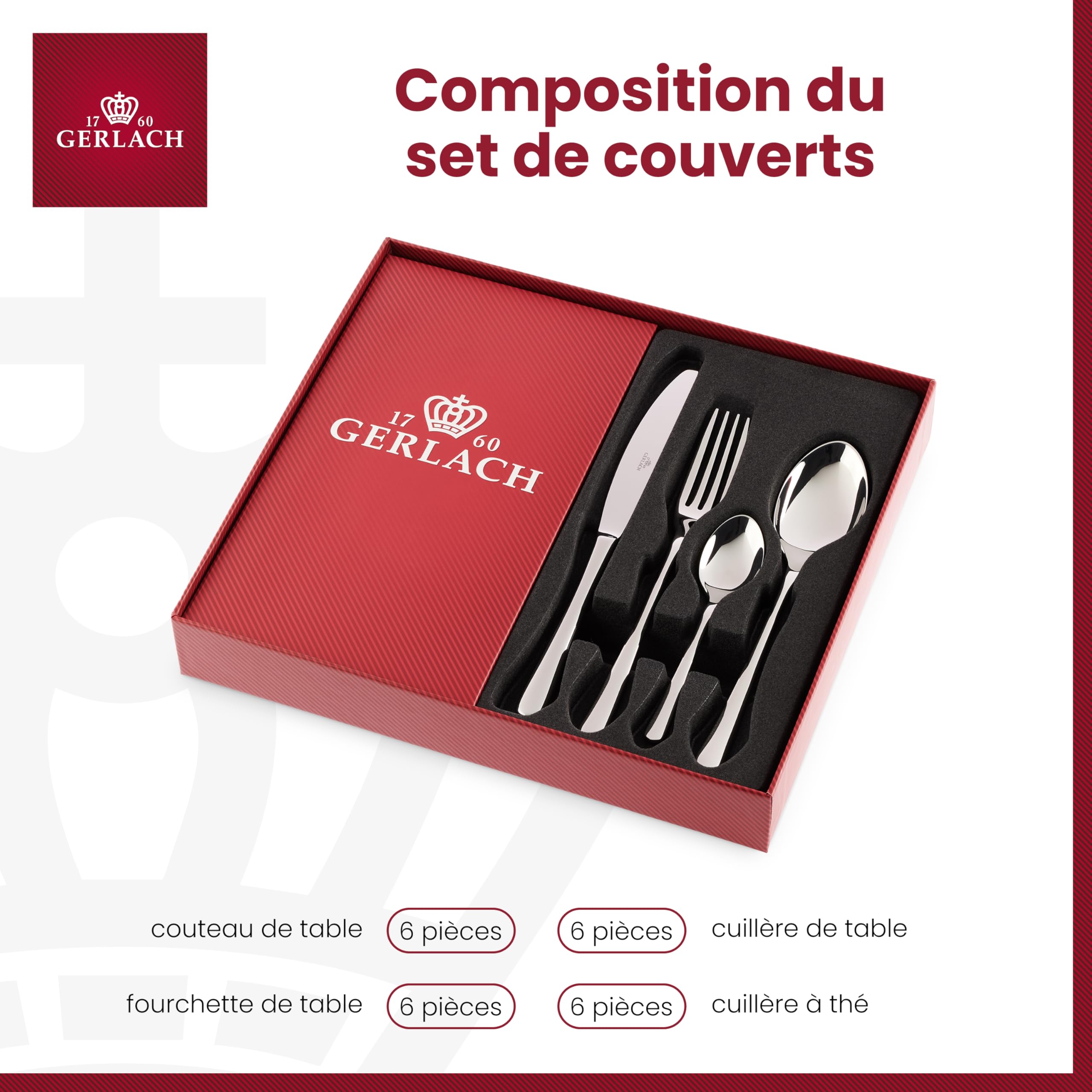 Gerlach | Un ensemble de couverts dans une boîte en bois de 24 pcs - Muza | 18/10 Steel