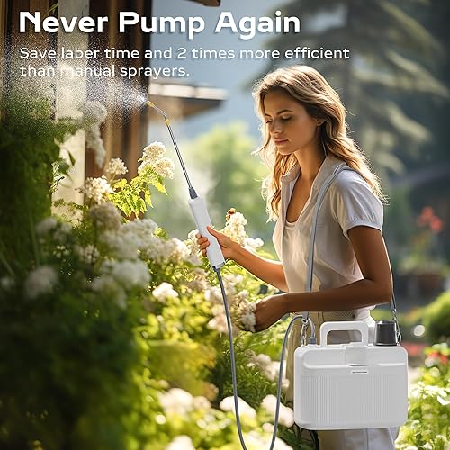 Miniatura 2 de DIIVOO - Pulverizador eléctrico con batería de 1.35 galones5L, pulverizador eléctrico con mango recargable por USB, rociador de jardín portátil con