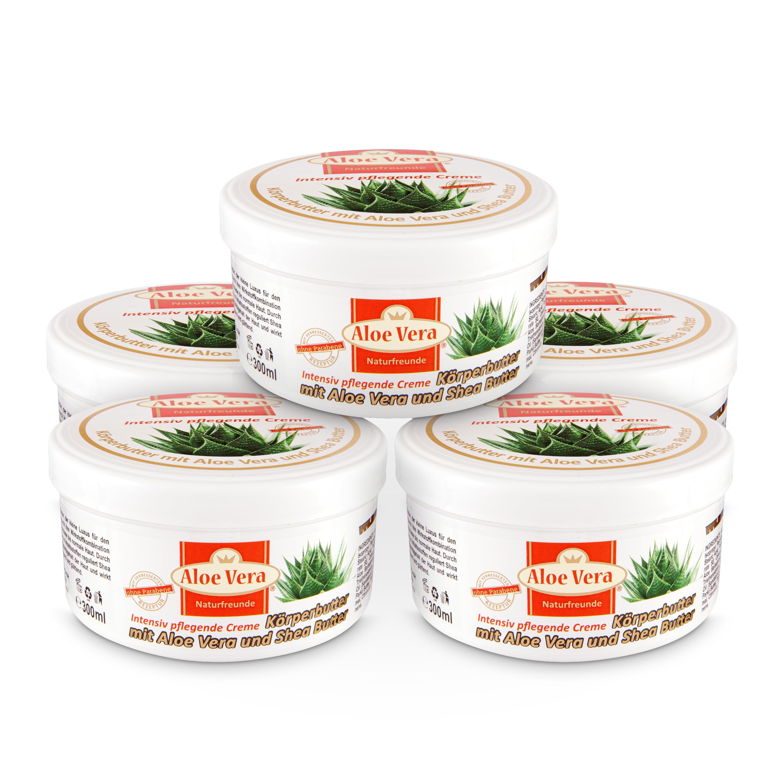 5-er Set Naturfreunde Körperbutter mit Aloe Vera & Shea Butter | 300ml | Body Butter für trockene Haut | 48h Feuchtigkeit | Made in Europe