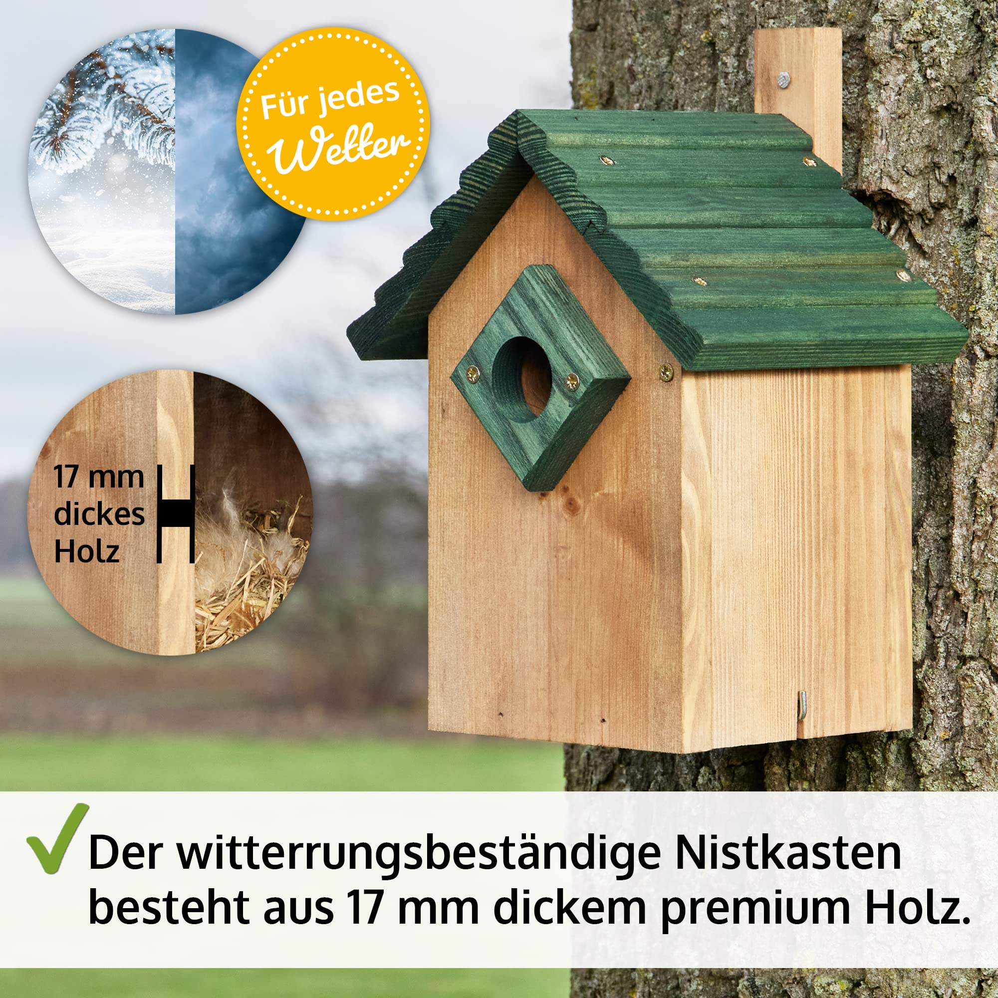 zooprinz Stabiler Nistkasten für Wildvögel/Gartenvögel mit sicherem Schutz gegen Nesträuber – witterungsbe-ständig und langlebig für draußen – 2 Farben zur Wahl - Nistkasten