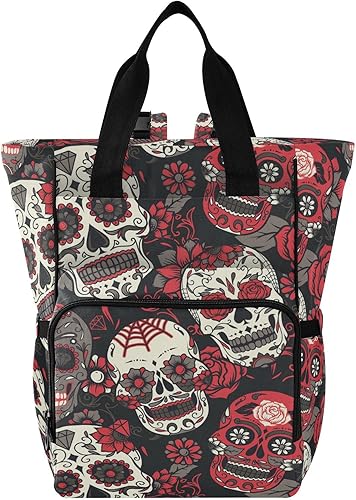 UMIRIKO Skull Flowers Gothic Diaper Bag Backpack,Maternity Baby Changing Bags,Baby Nappy Changing Bags,Large Unisex Baby Bags for Boys