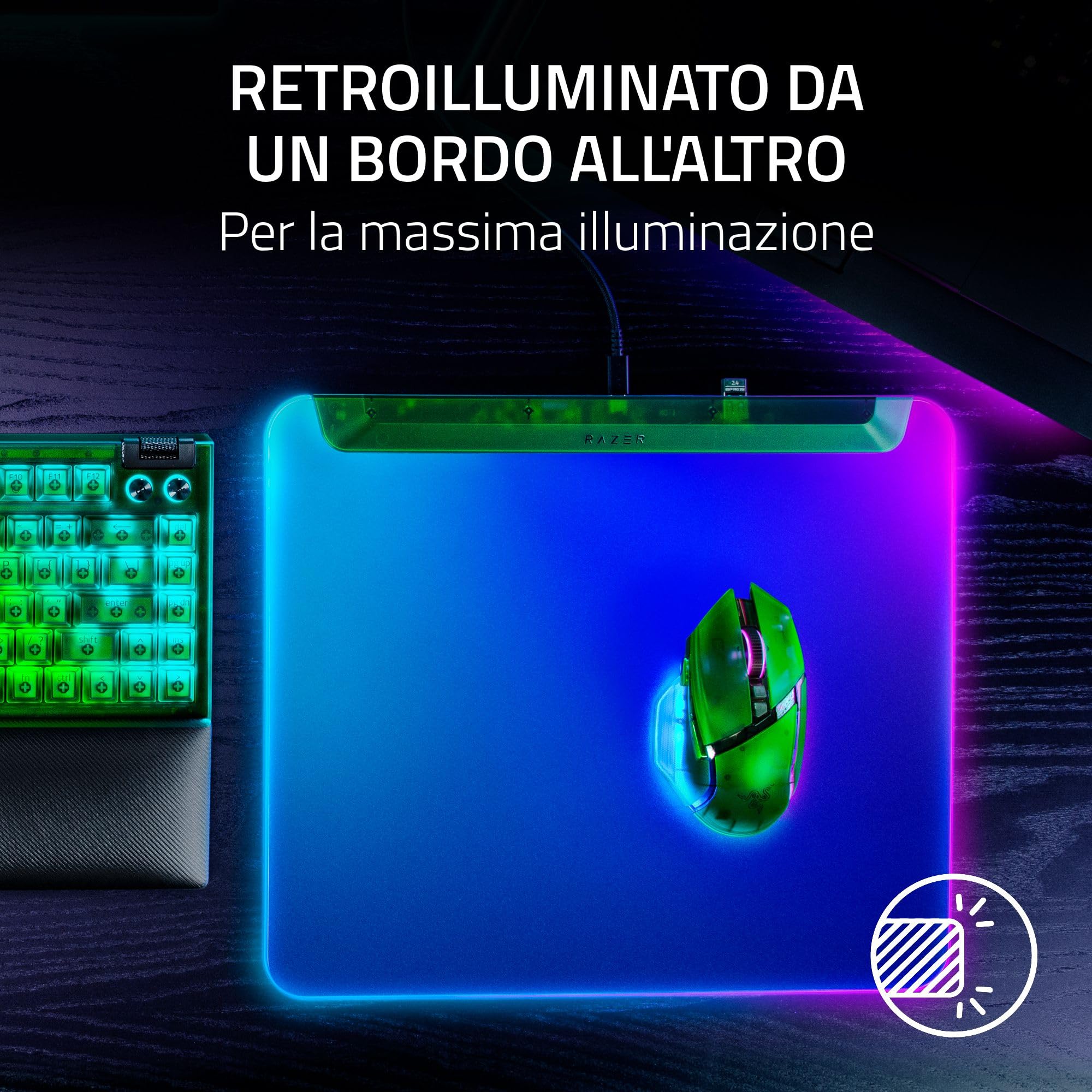 Razer Firefly V2 Pro Phantom Green Edition - Tappetino per mouse da gioco completamente illuminato per il con Chroma RGB (porta USB, superficie microtesturizzata, antiscivolo) Phantom Green