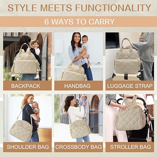 Miniatura 2 de Bolsas de pañales grandes con cambiador, mochila de viaje 6 en 1, bolsa de bebé acolchada para mamá, bolsa de hospital para mujeres, bolsa de