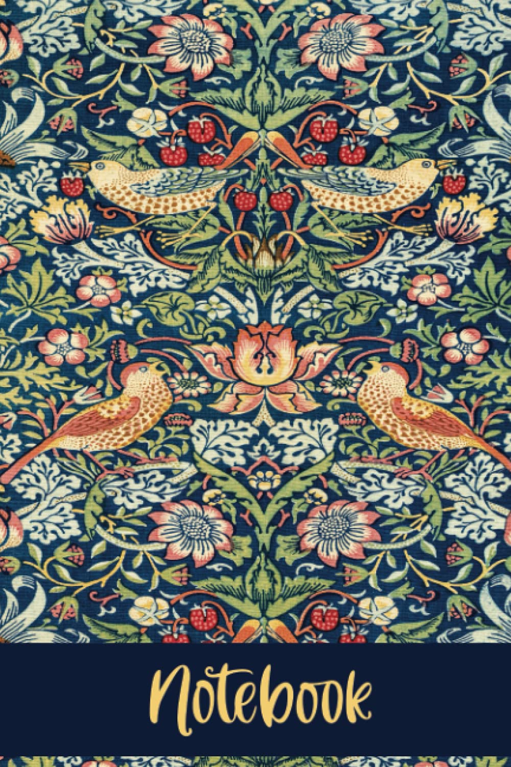 William Morris Notebook: Strawberry Thief Pattern (1883) - 109 Pages - 6”x9” - Ruled Lines