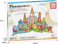 Vista 9 de PicassoTiles - Juego de 38 piezas de bloques de construcción con azulejos magnéticos, tema de dinosaurios, con 8 figuras de acción magnetizadas
