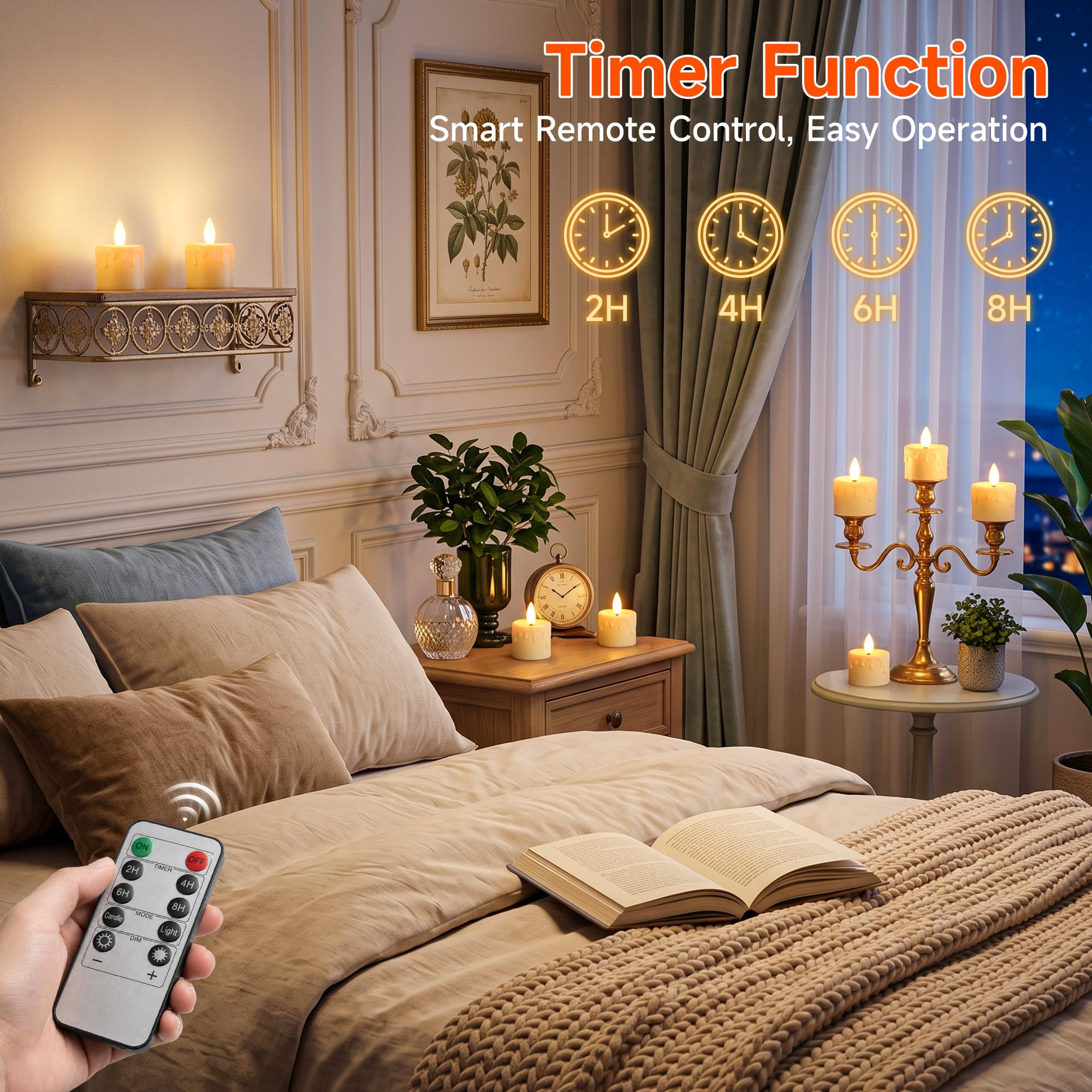 Ketom Set di 12 Candele LED Fiamma Oscillante, Candela LED Ricaricabile USB | Candele LED con Telecomando, Lumini Candele Elettriche, Dimmerabile, Timer, Realistiche Candele Halloween, Natale, casa