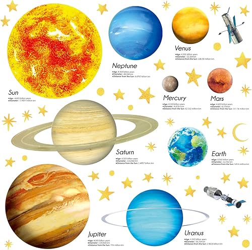 Miniatura 3 de DECOWALL DS9-2007 - Calcomanías de pared para niños con sistema solar para despegar y pegar, calcomanías de pared extraíbles para niños, guardería,