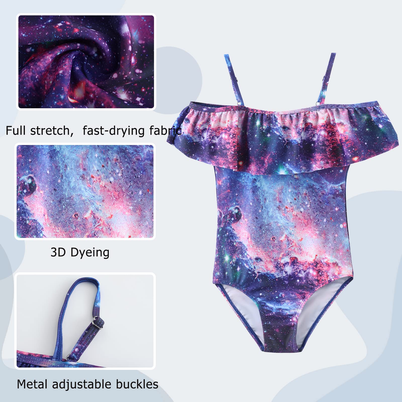 Girls Swimming Costume Kids Girls One Piece Swimsuit Tie Dye Off Shoulder Teeange Girls Swimwear Age 5-16 Years