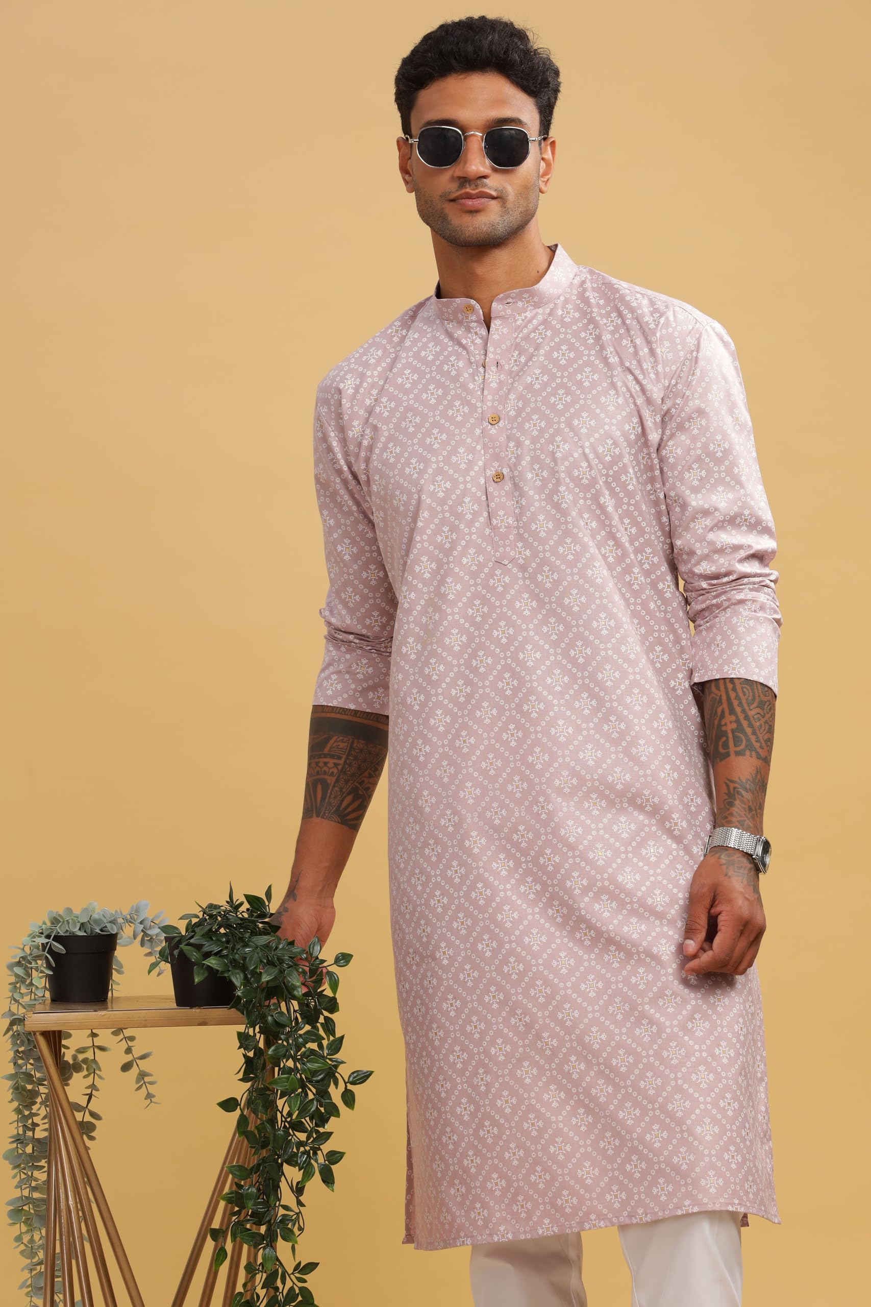 Be Active Men's Cotton Regular Kurta (C-399-3_Pink, Regular Fit, Large