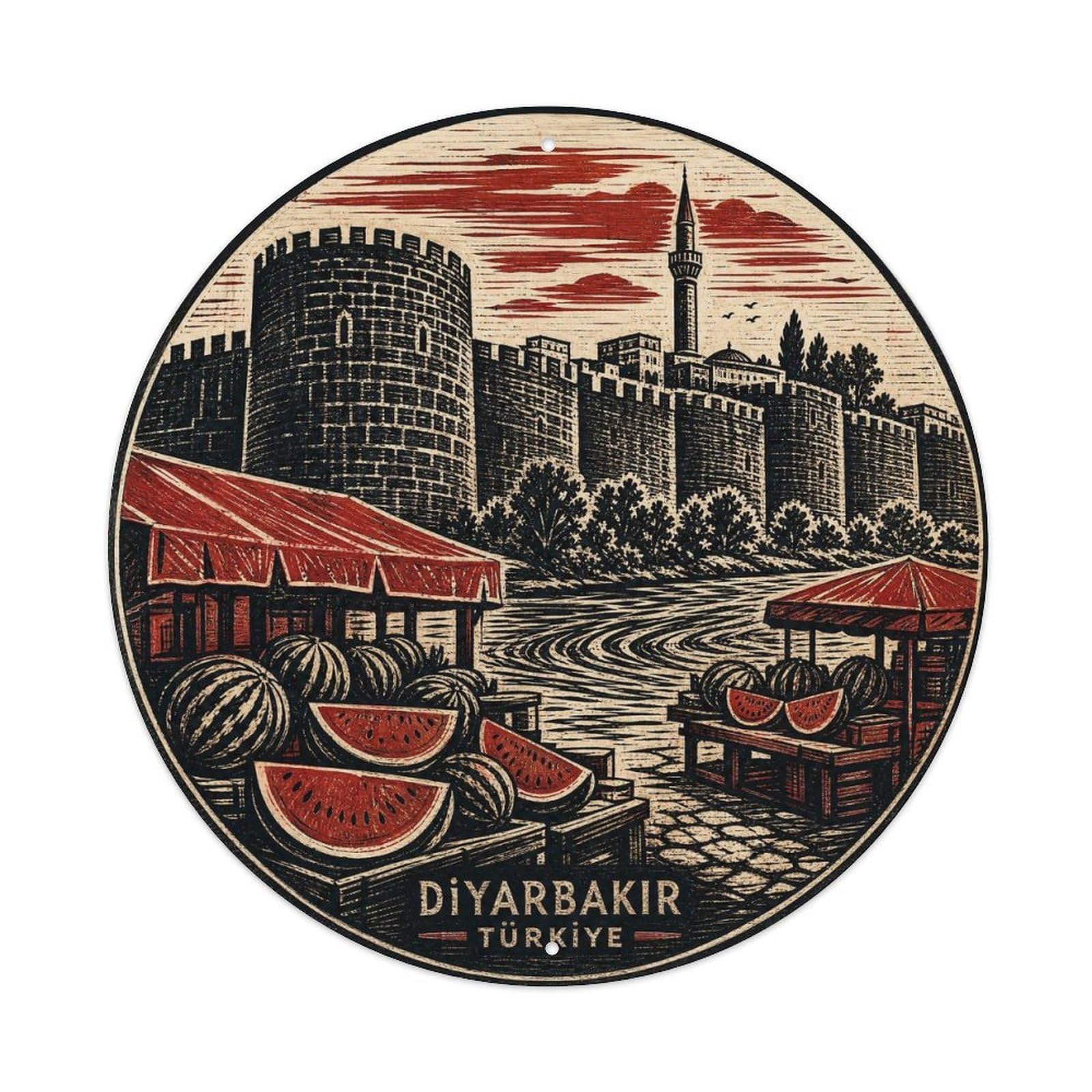 Diyarbakir Turkey City Walls Heritage Woodblock Metal Tin Sign