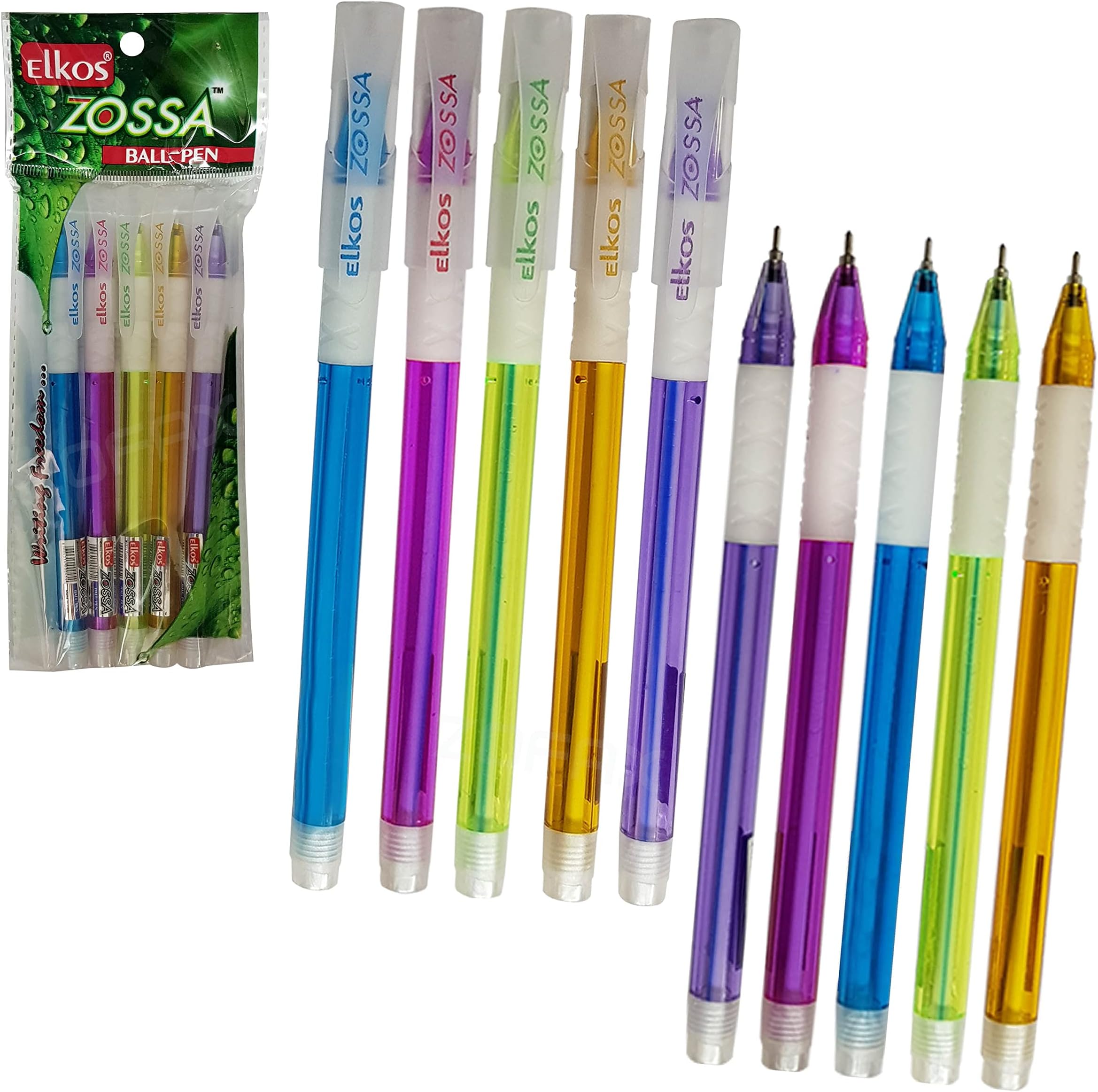 ELKOS BLUE Ballpoint Pens, 0.7mm Fine Point, Pack of 10, Zossa Ball Pens, Smooth Ink Flow, Perfect School Office Home Pens, ZOFAX Black Ball Pen