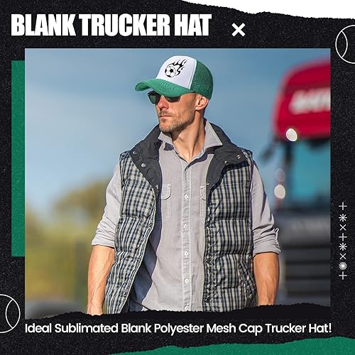 Miniatura 6 de 10 piezas de gorras de camionero en blanco para sublimación, gorras de béisbol a granel de malla de poliéster, gorra de camionero de malla para