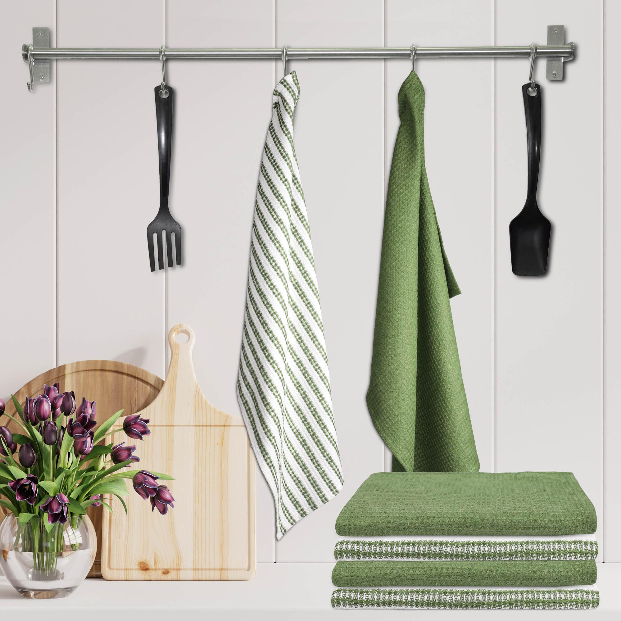 Lot de 6 torchons de cuisine à séchage rapide très absorbants, 100 % coton, 45,7 x 71,1 cm, avec boucle de suspension
