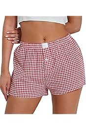 Women Y2k Pajamas Shorts Gingham Cute Pj Short Pants Plaid Lounge Shorts Sleep Bottoms Elastic Boxers Streetwear
