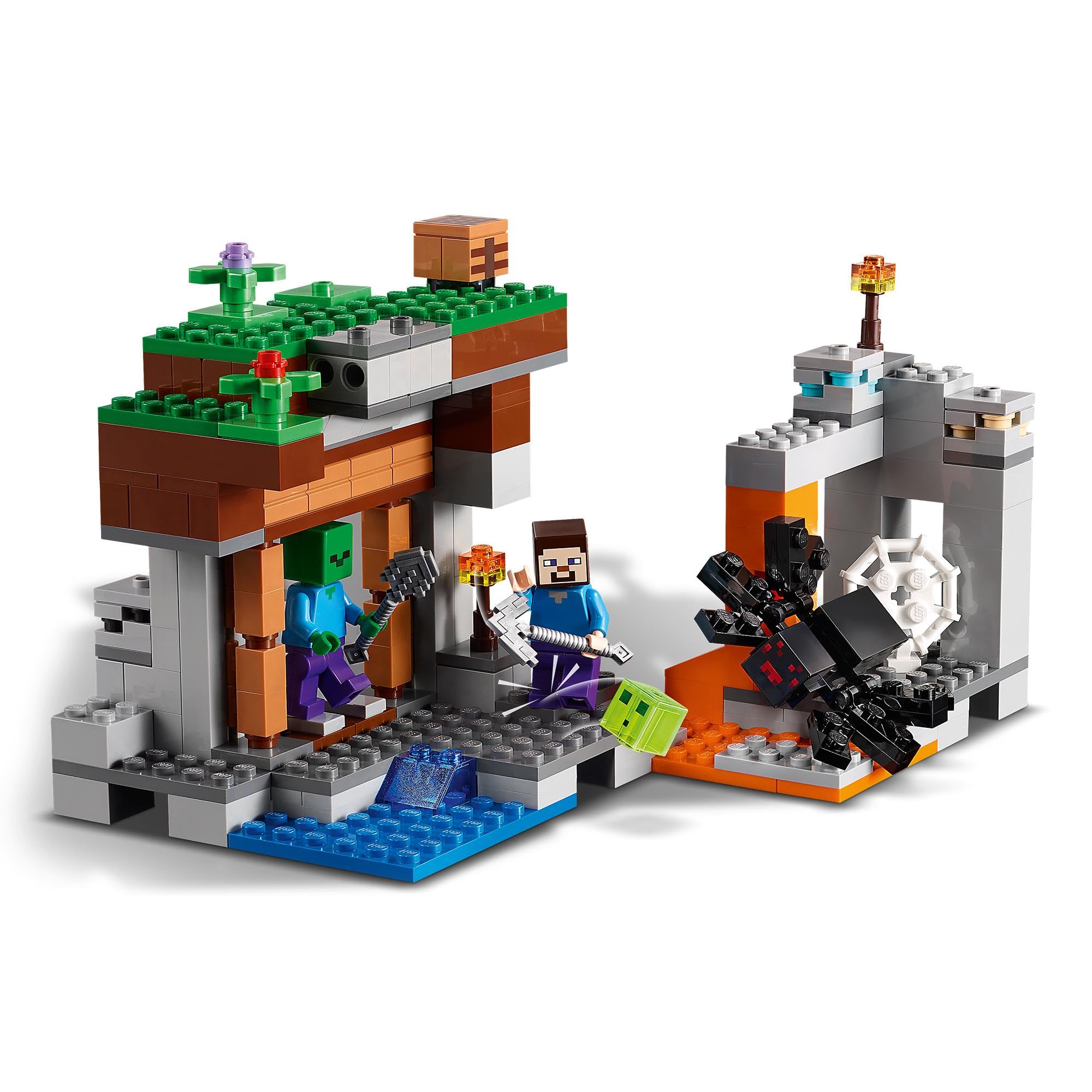 LEGO Minecraft La Miniera Abbandonata, Modellino da Costruire con i Personaggi di Steve, Zombie, Ragno e Slime, Giochi Creativi per Bambini e Bambine da 7 Anni, Fan del Videogioco 21166