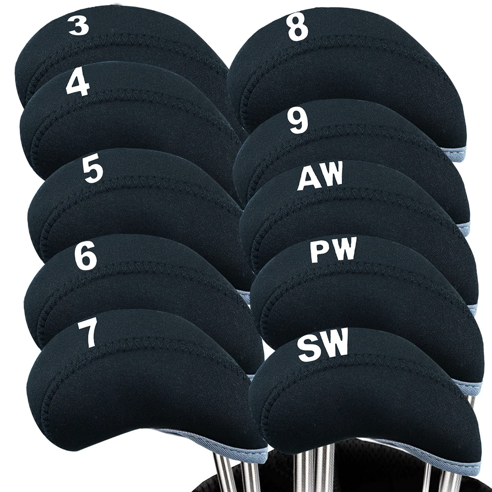 Golf Iron Head Covers with Number Printed Value 10 Pcs/Set, Golf Headcovers for Iron Club Lightweight Durable Portable Fit All Irons Clubs