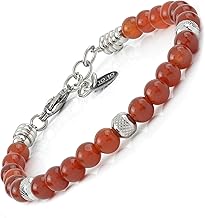 10:10 Bracciale con pietre naturali corniola a da 6 mm beads in acciaio inox, bracciale molto resistente prodotto in Italia…