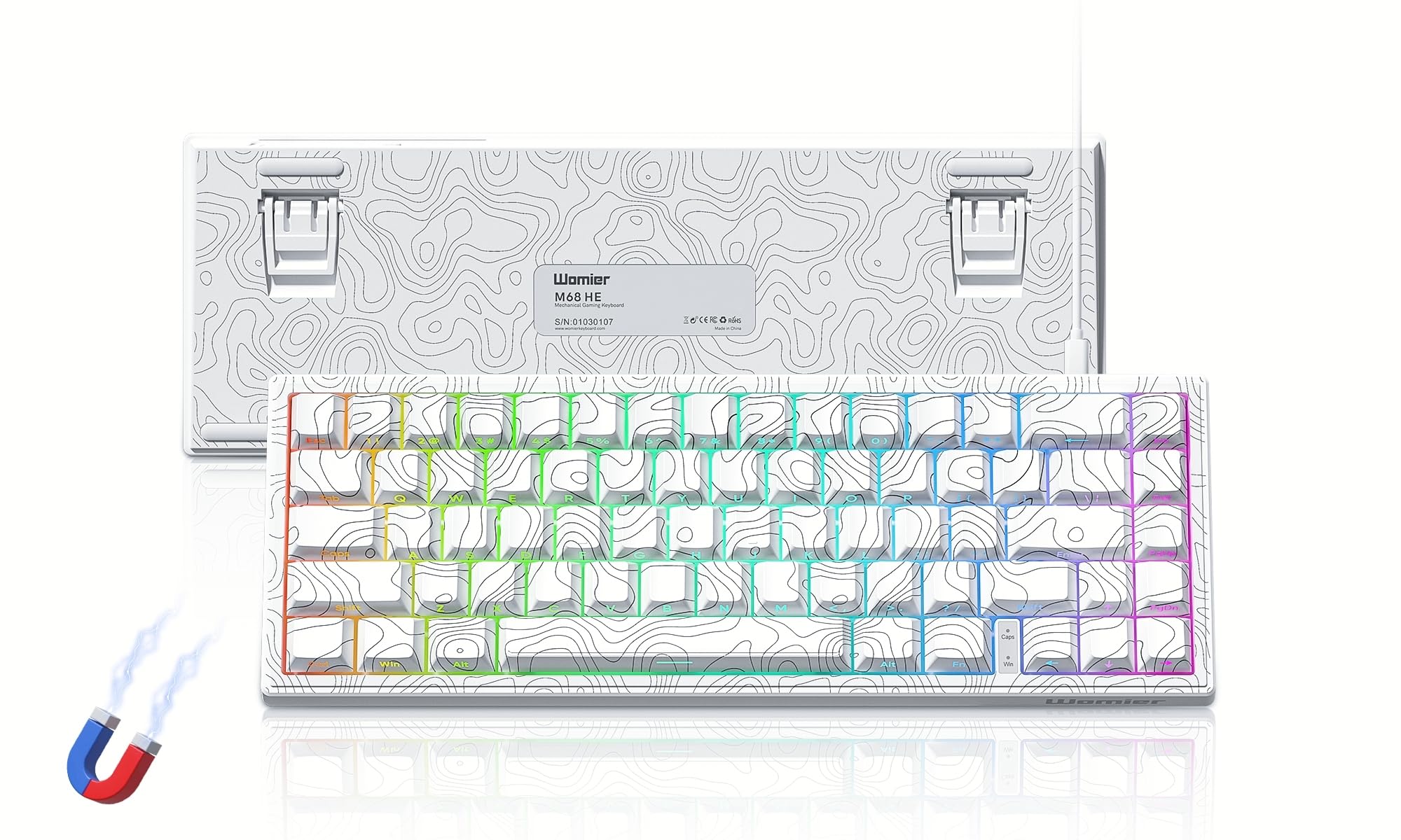 Womier M68 HE V2 60% Percent Keyboard Rapid Trigger, Hall Effect Topographic Gaming Keyboard, Wired RGB Custom Mechanical Keyboard with Magnetic Switch, PBT Keycaps for Mac/Win (White)