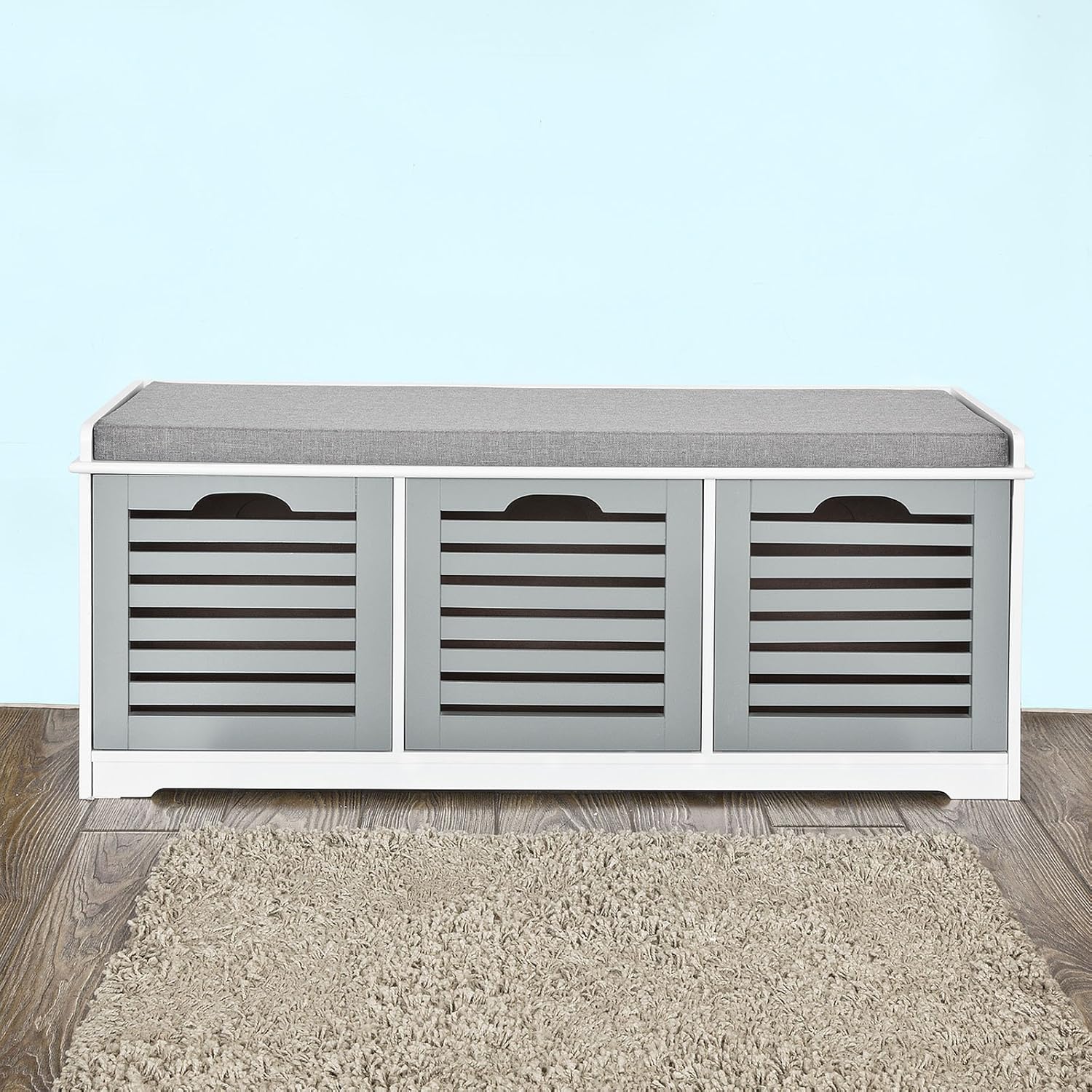 Haotian FSR23-HG, Storage Bench with 3 Drawers & Padded Seat Cushion, Hallway Bench Shoe Cabinet Shoe Bench : Home & Kitchen