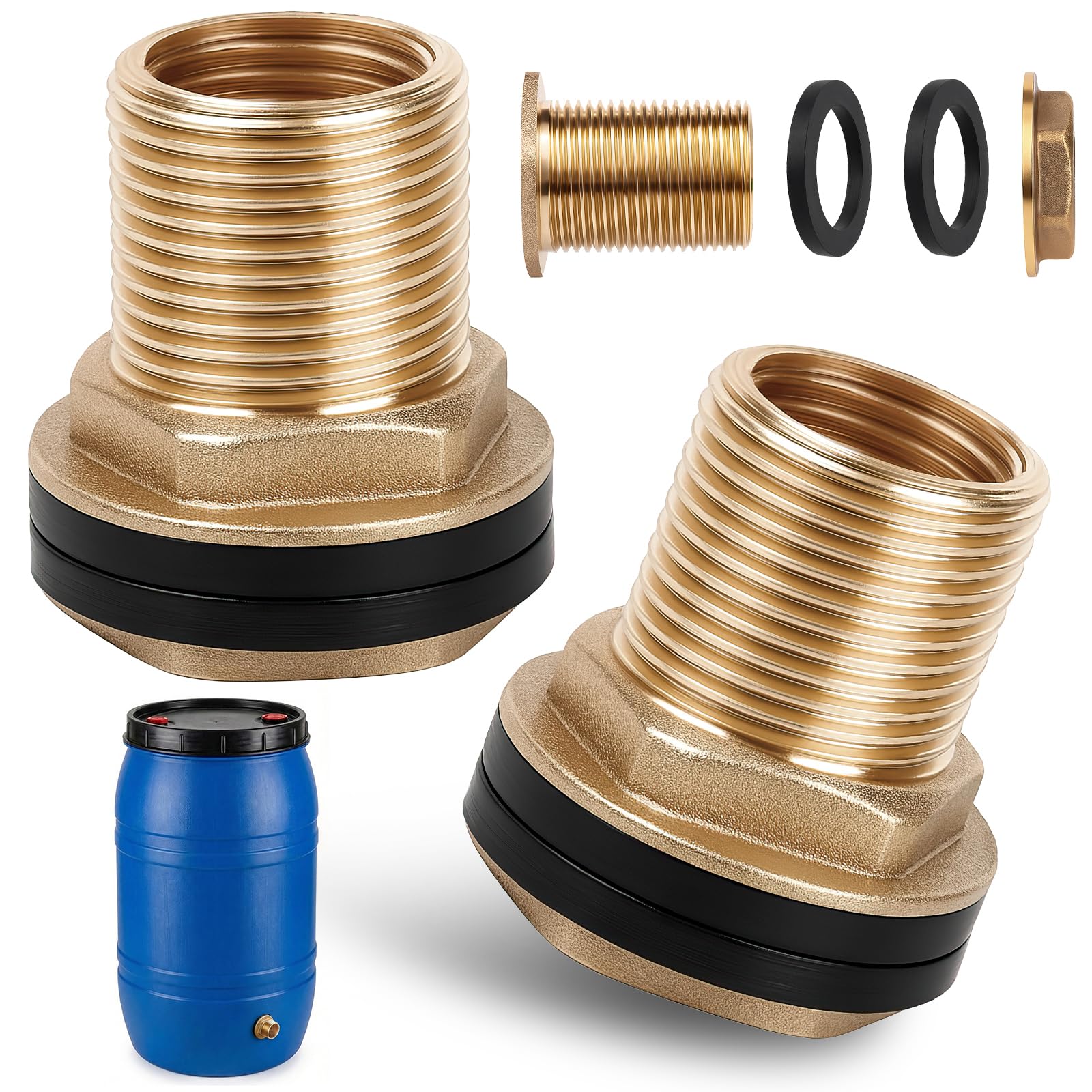 Pack of 2 Brass Water Butt Feedthrough, Tank Feed-Through Female Thread 1/2 x AG 3/4 Inch, Tank Fitting with 4 Seals, Water Tank Connection for Tap, Tanks and Barrels-image-43