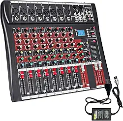 VDA208L Console de mistura,8 Canais Mixer Profissional para Shows ao Vivo, Karaokê - USB/Bluetooth, Efeito de Reverb, Saída de Monitoração, Controle de Som Estúdio e Palco