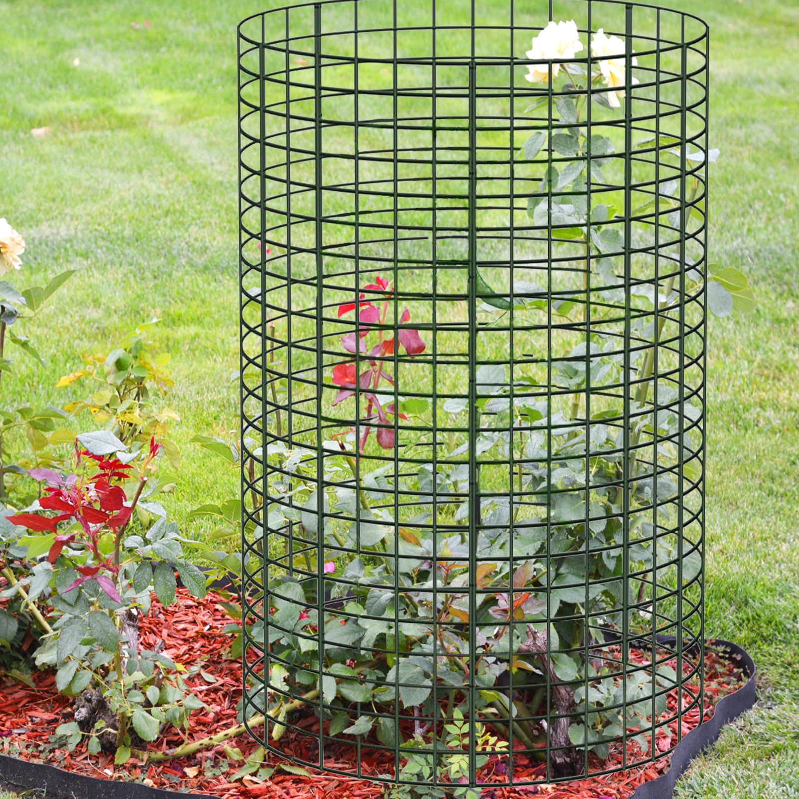 Lot de 6 grandes cloches de protection pour plantes en fil métallique de 45,7 x 30,5 cm contre les animaux, 18 pièces en métal avec piquets de sol et attache en nylon pour garder les animaux à