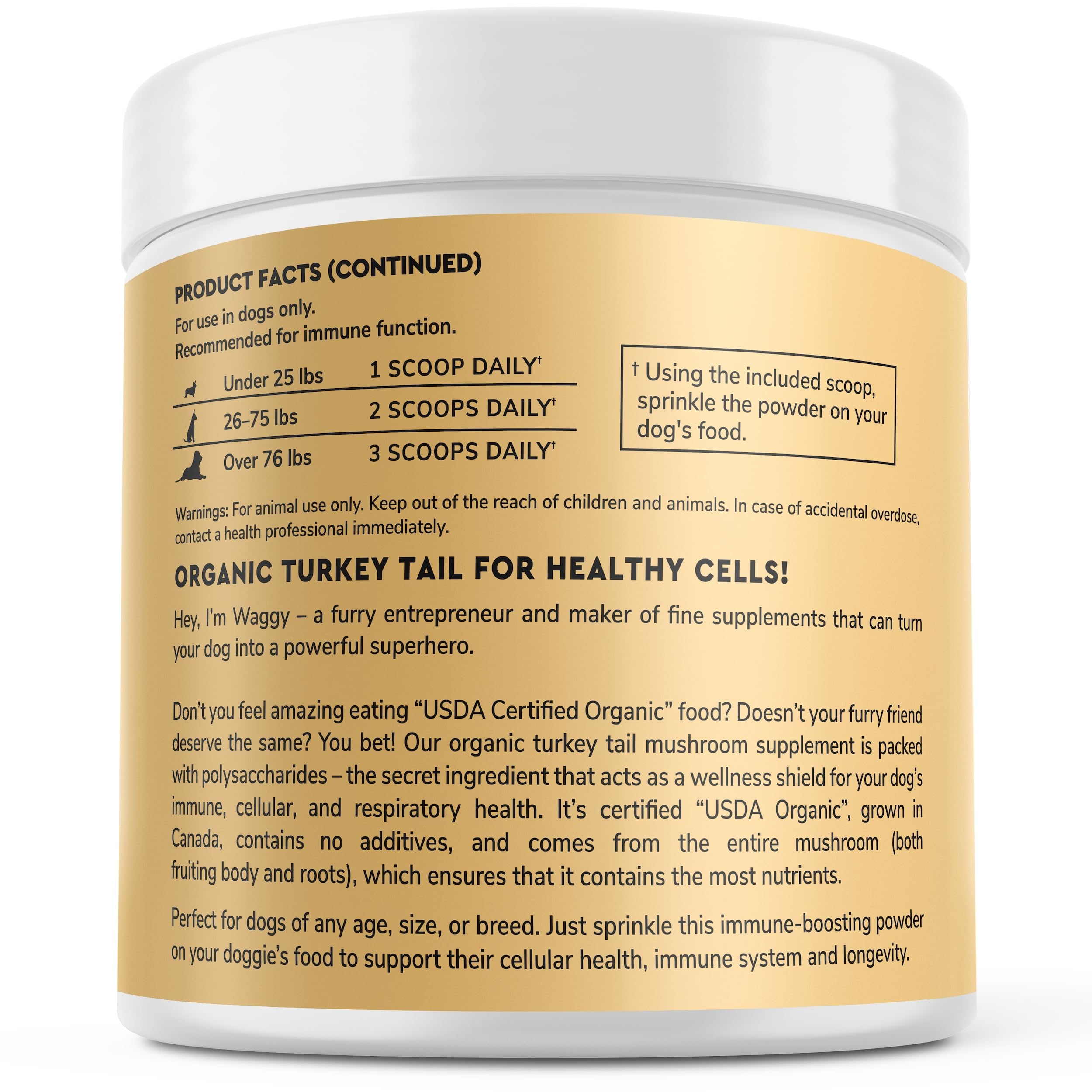 Wonder Paws Organic Turkey Tail Mushroom for Dogs – Powerful Turkey Tail for Dogs Mushroom Powder for Immunity, Respiratory, Digestion & Cellular Health–with Beta Glucans & Polysaccharides- 2.12 oz