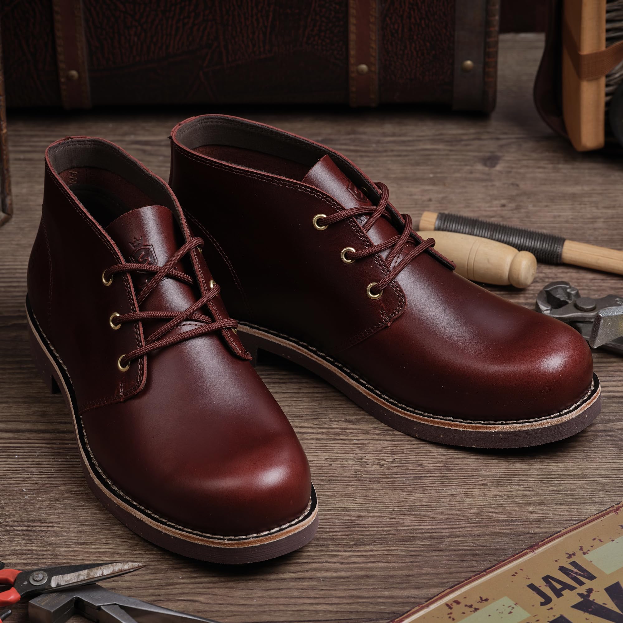 SL-Saint Stivali Chukka Classici Fatti a Mano Da Uomo Moda Vera Pelle di Vacchetta Scarpe Comode 5'' Allacciate