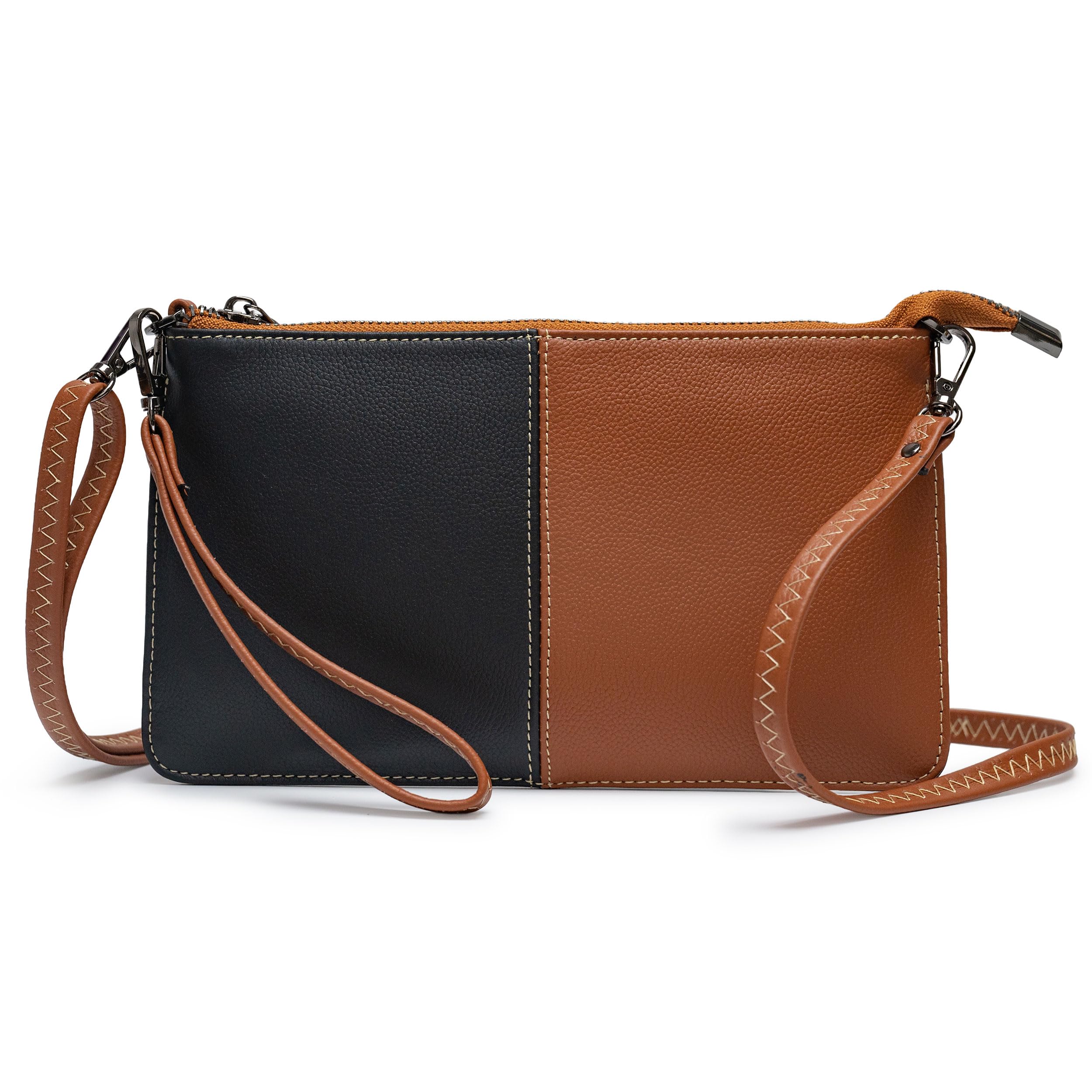 Bveyzi Genuine Leather Wristlet Purses for Women, Envelope Clutch Wallet Small Crossbody Bags for Dressy Evening