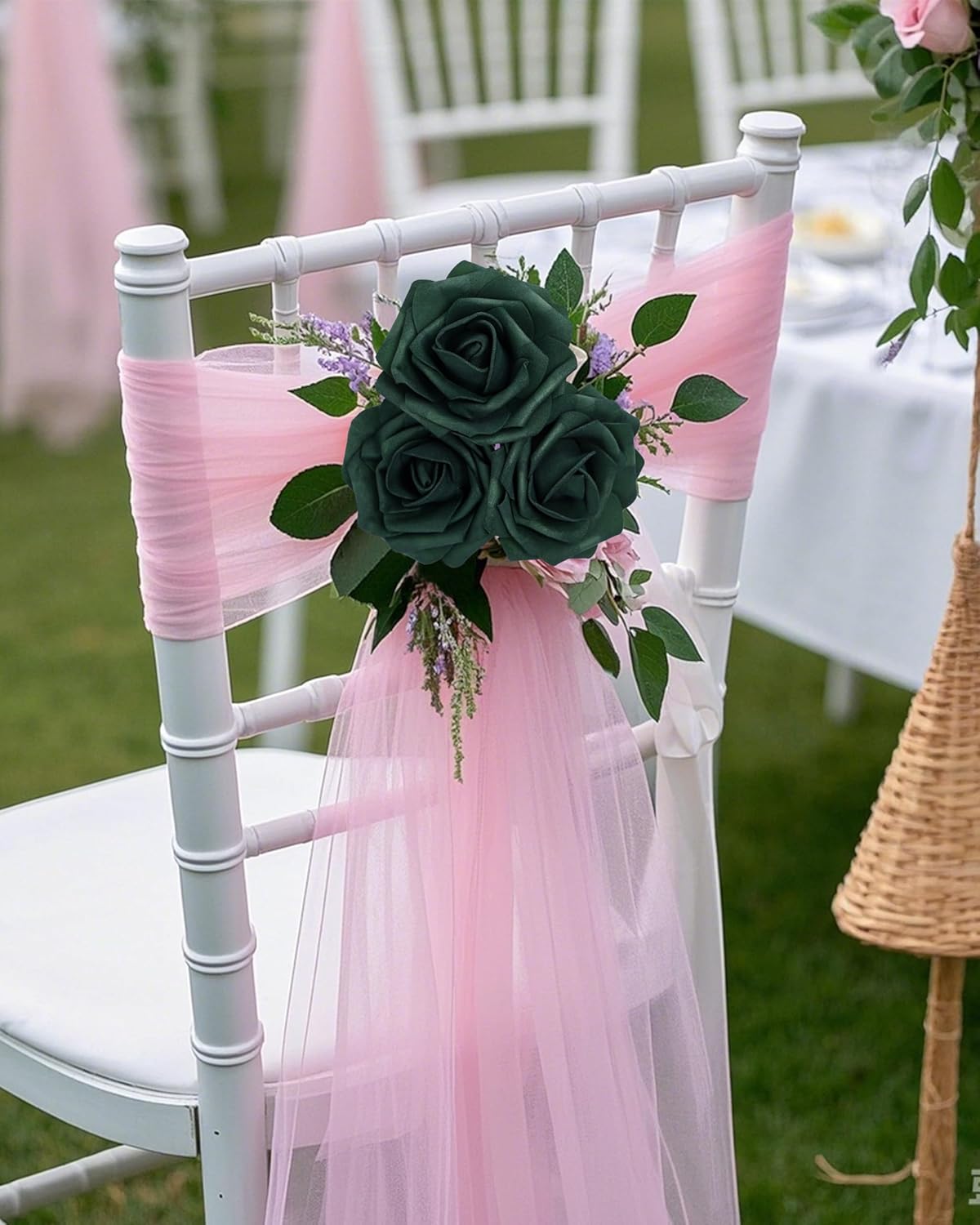 DuHouse 50Pcs Artificial Roses Flowers Fake Roses with Stems Real Touch Foam Flowers for DIY Wedding Bouquet Party Centerpiece Floral Arrangement Party Home Decor(Hunt Green)
